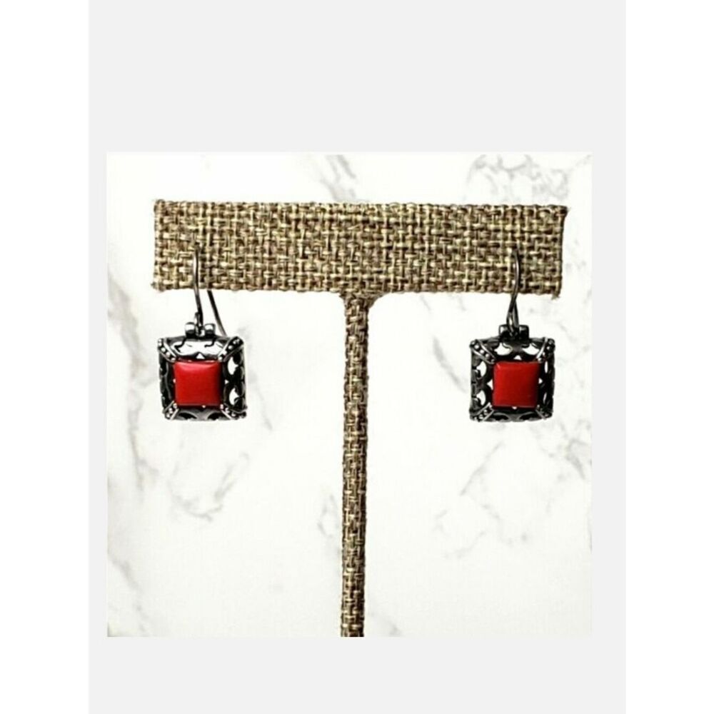 925 SILVER Square Filigree French Hook Earrings